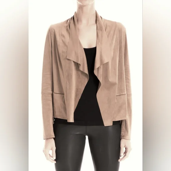 Max Studio Faux Suede Drape Front Jacket - Picture 1 of 3